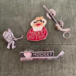 Vintage Hockey Themed Pin Set of 4 Stick Puck Sister Mom Fan Dad Player